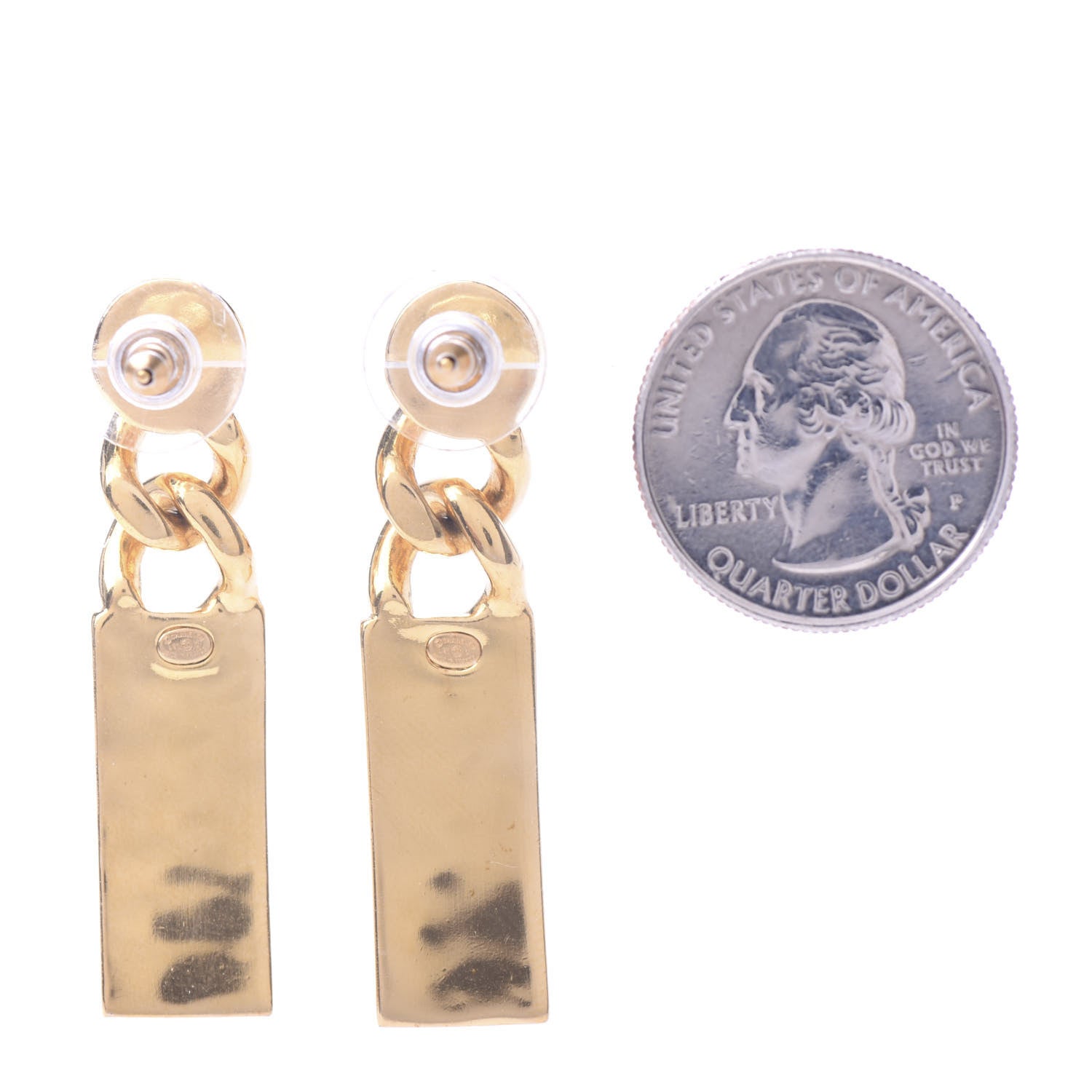 Chanel Crystal Tag Drop Earrings Gold 2 of 5