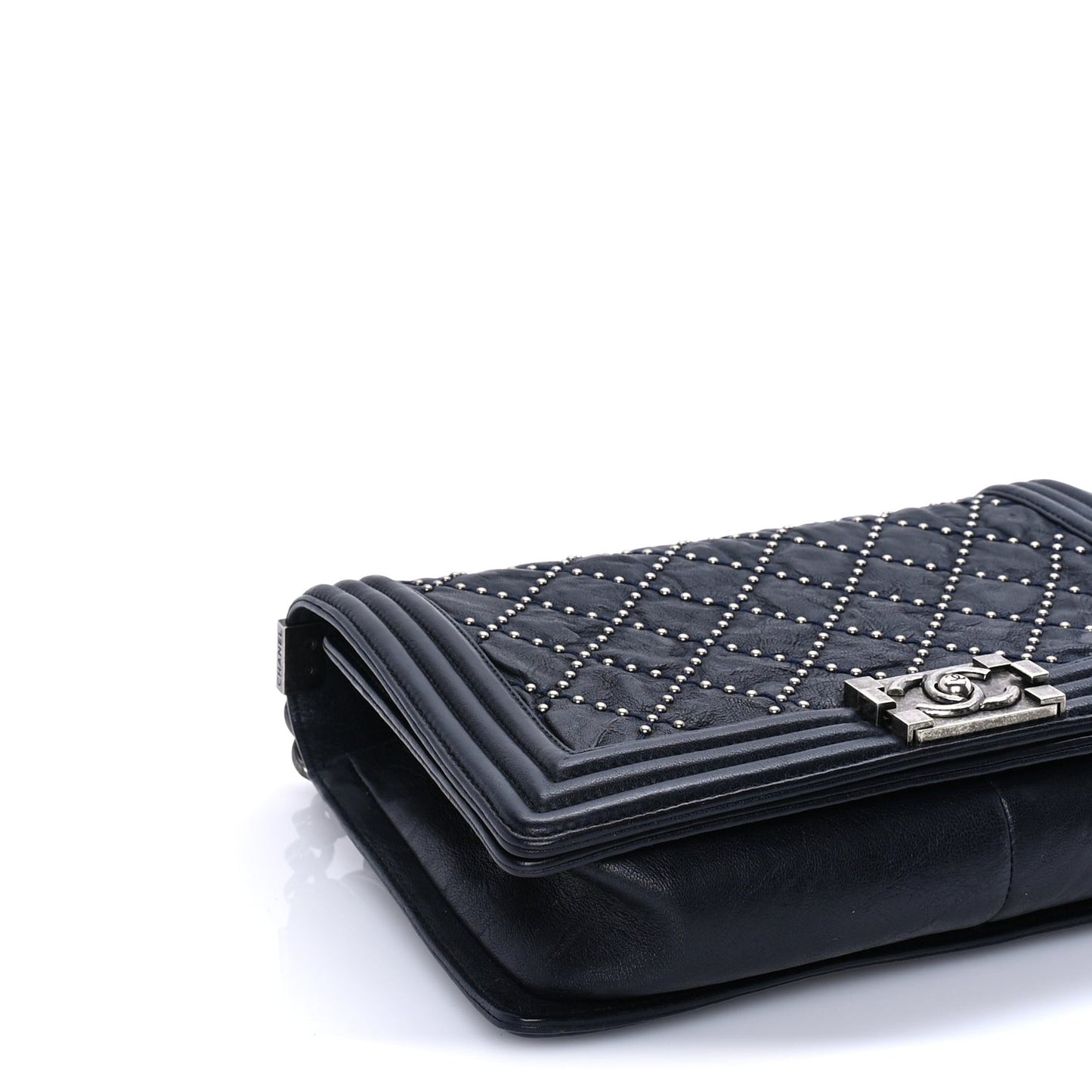Crumpled Lambskin New Medium Studded Boy Flap Navy