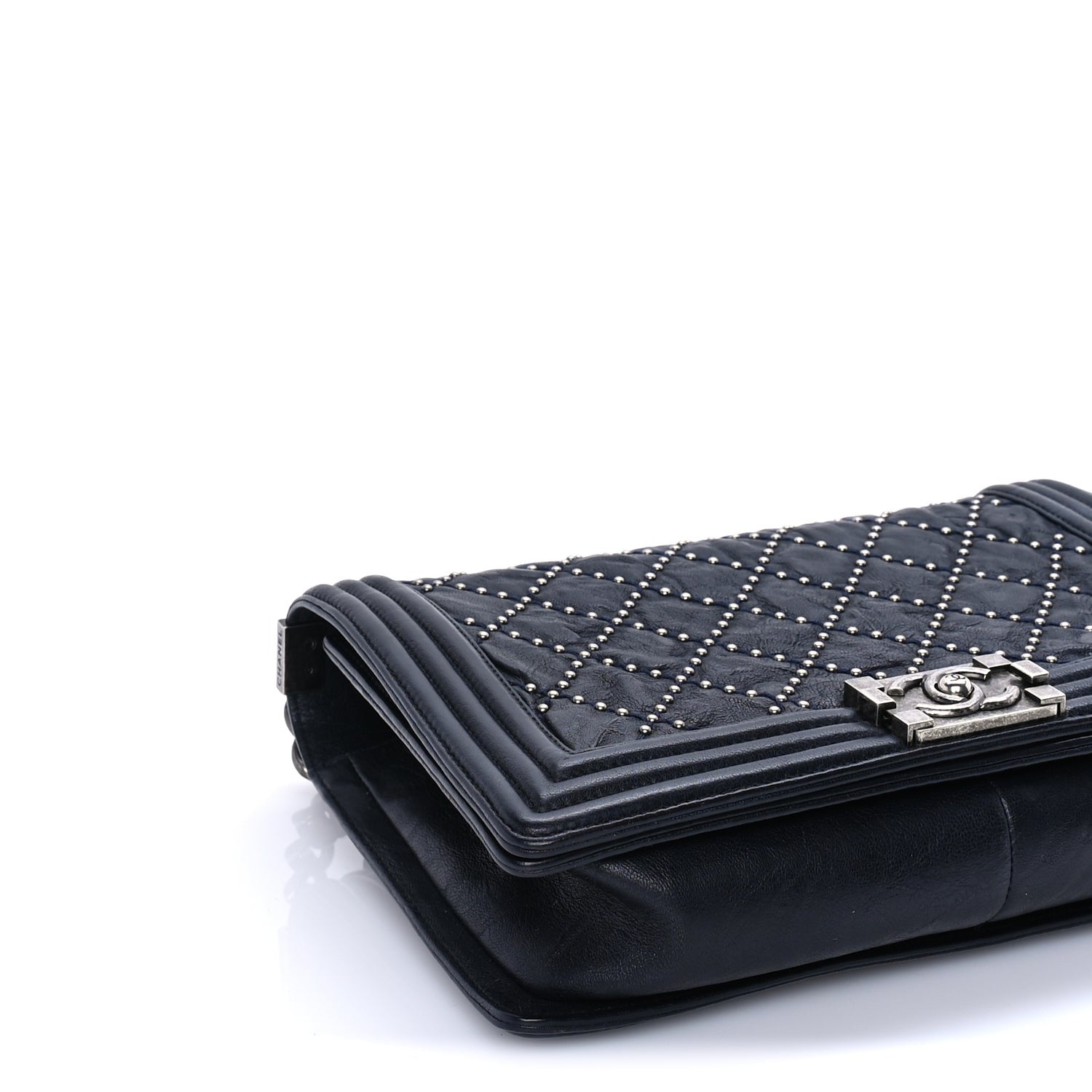 Chanel Crumpled Lambskin New Medium Studded Boy Flap Navy 8 of 9