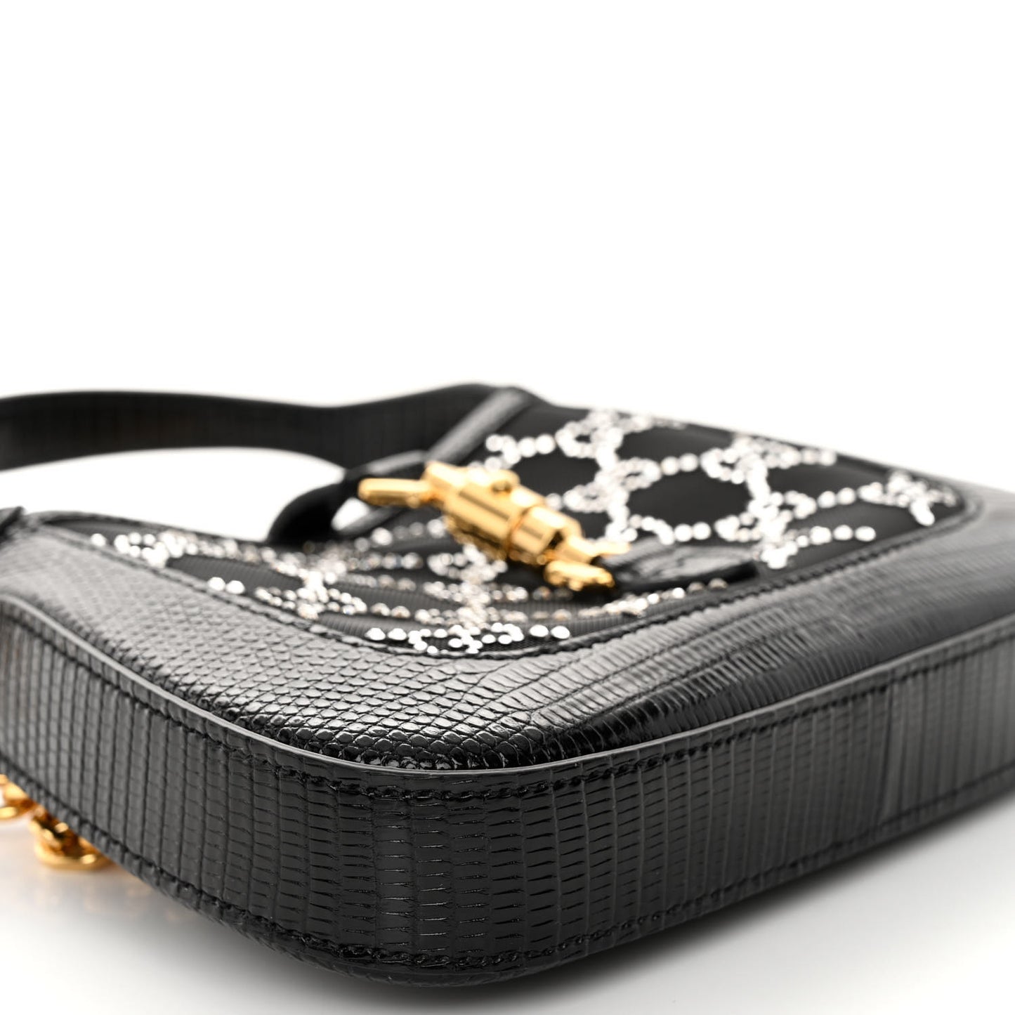 Lizard Mesh Crystal GG Monogram Mini Jackie 1961 Hobo Black