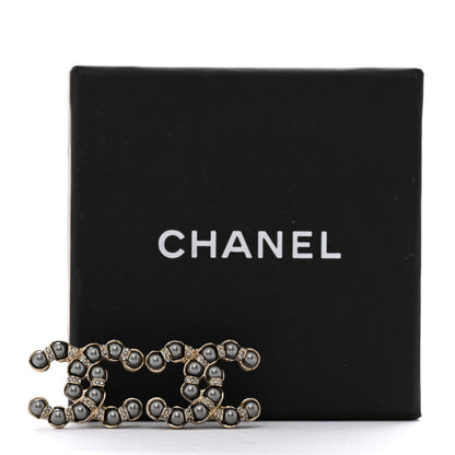 Chanel Pearl Crystal Nefertiti CC Earrings Silver Dark Grey 5 of 5