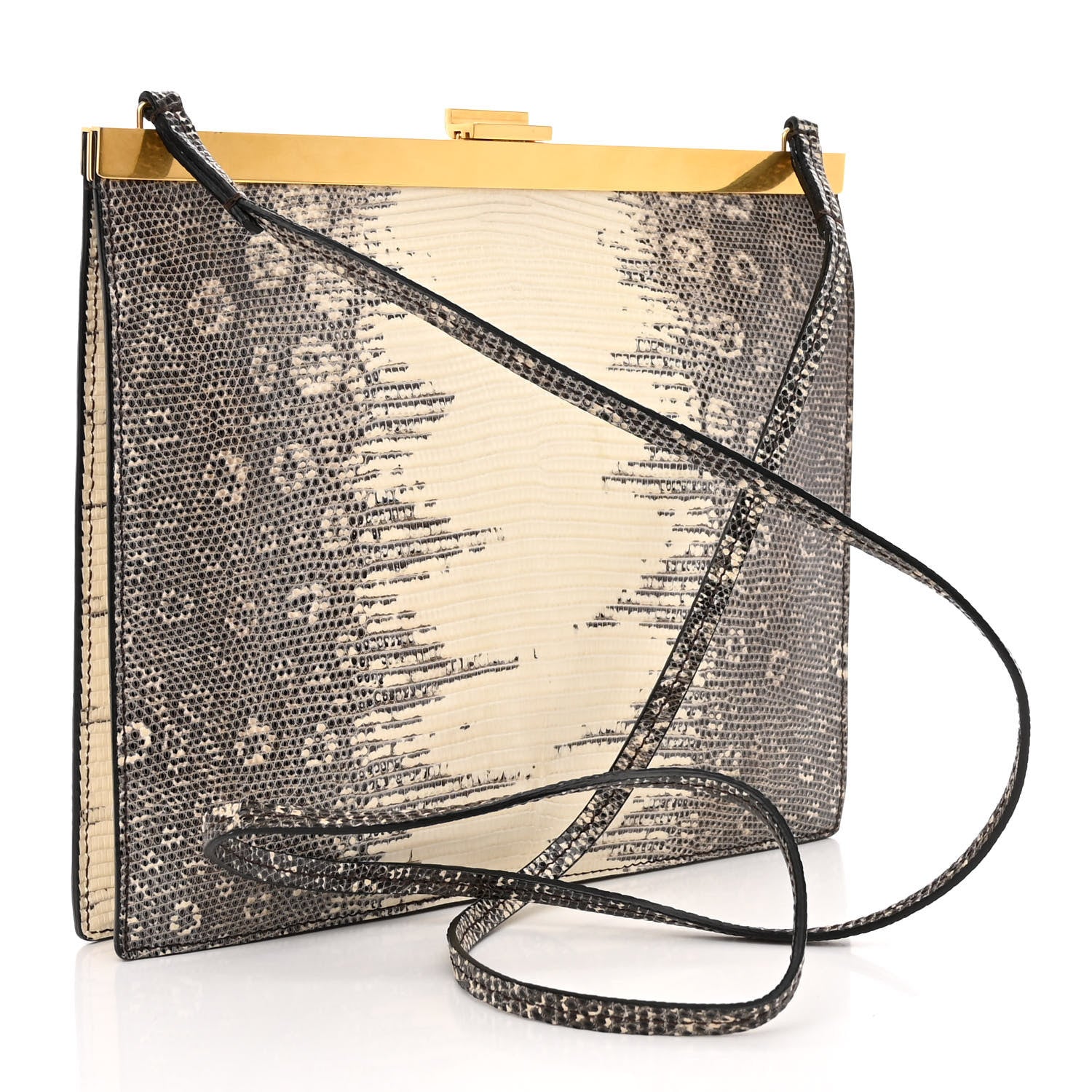 Celine Lizard Mini Clasp Bag Black White 2 of 9