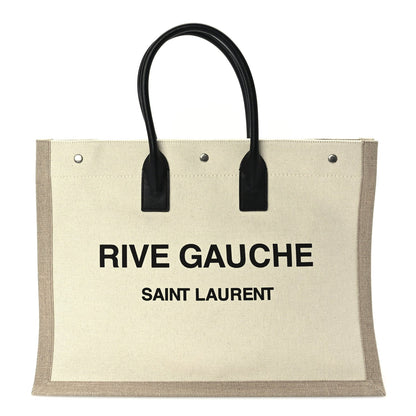 Saint Laurent Linen Calfskin Rive Gauche Tote Optic White 1 of 8