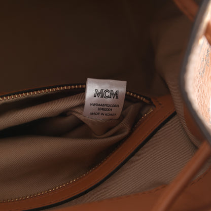 MCM Visetos Small Soft Berlin Drawstring Bucket Bag Cognac 7 of 10