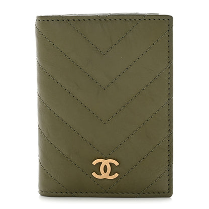 Chanel Calfskin Chevron Quilted Card Holder Wallet Khaki 1 of 9