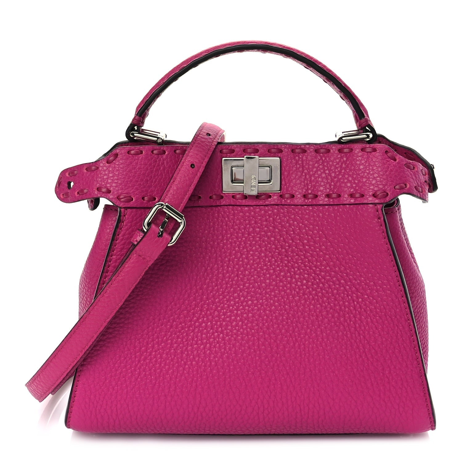 Fendi Cuoio Romano Selleria Mini Peekaboo Iconic Satchel Fuxia 1 of 8