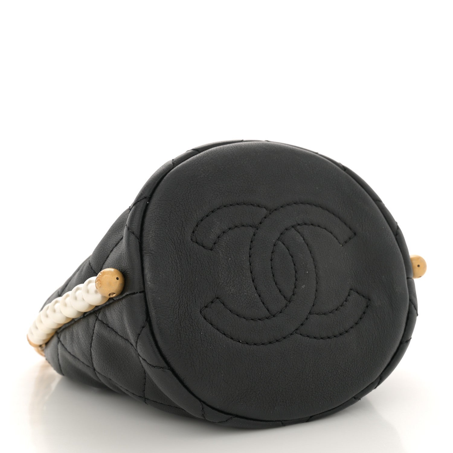 Chanel Calfskin Quilted Pearl Mini About Pearls Drawstring Bucket Bag Black 4 of 7