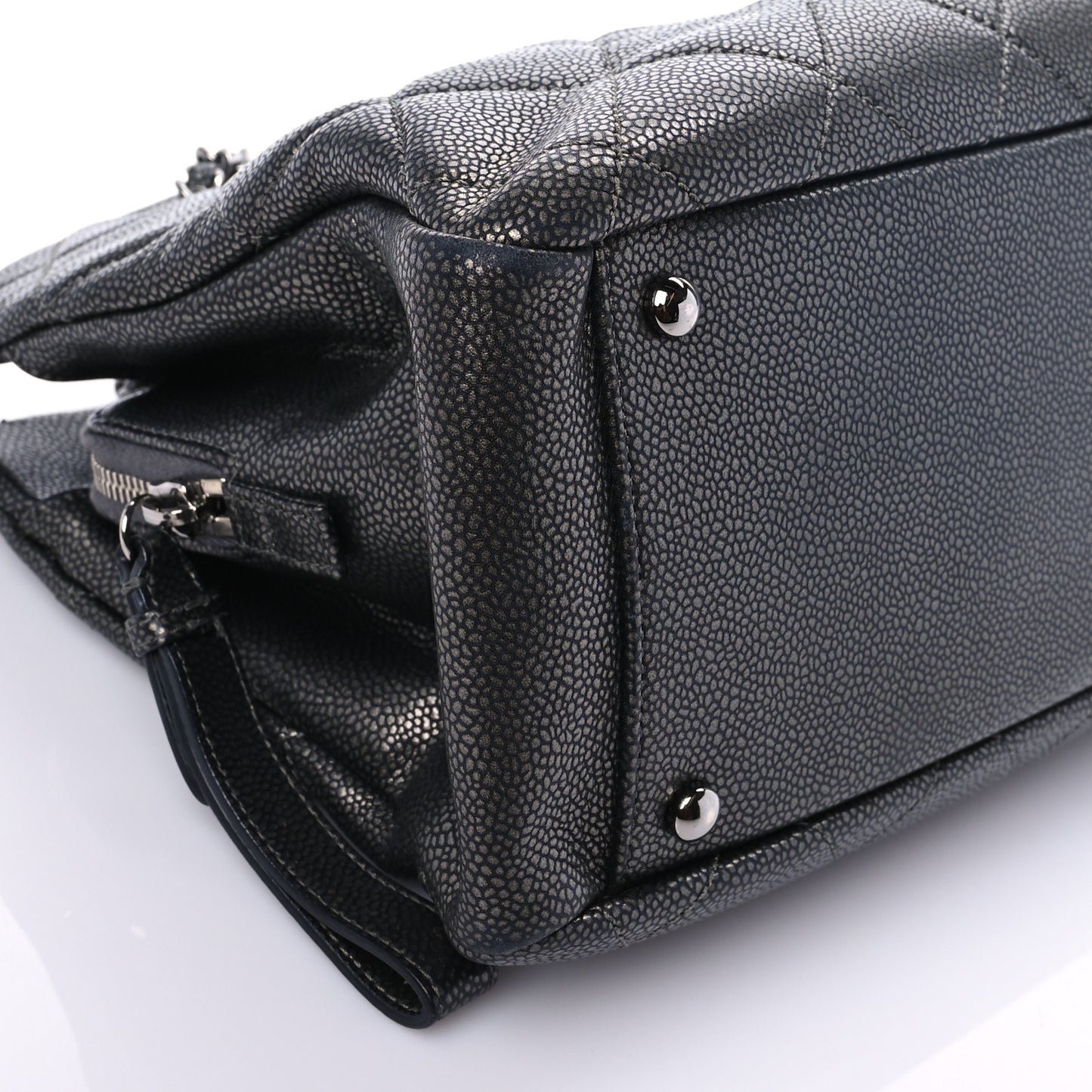 Metallic Caviar Quilted CC Tote Dark Silver