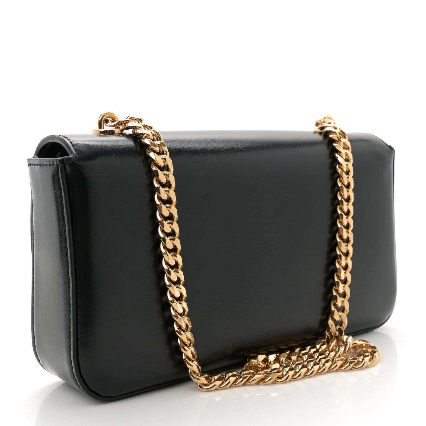 Shiny Calfskin Triomphe Chain Shoulder Bag Black