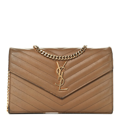 Saint Laurent Grain De Poudre Matelasse Chevron Cassandre Chain Wallet Cork 1 of 12