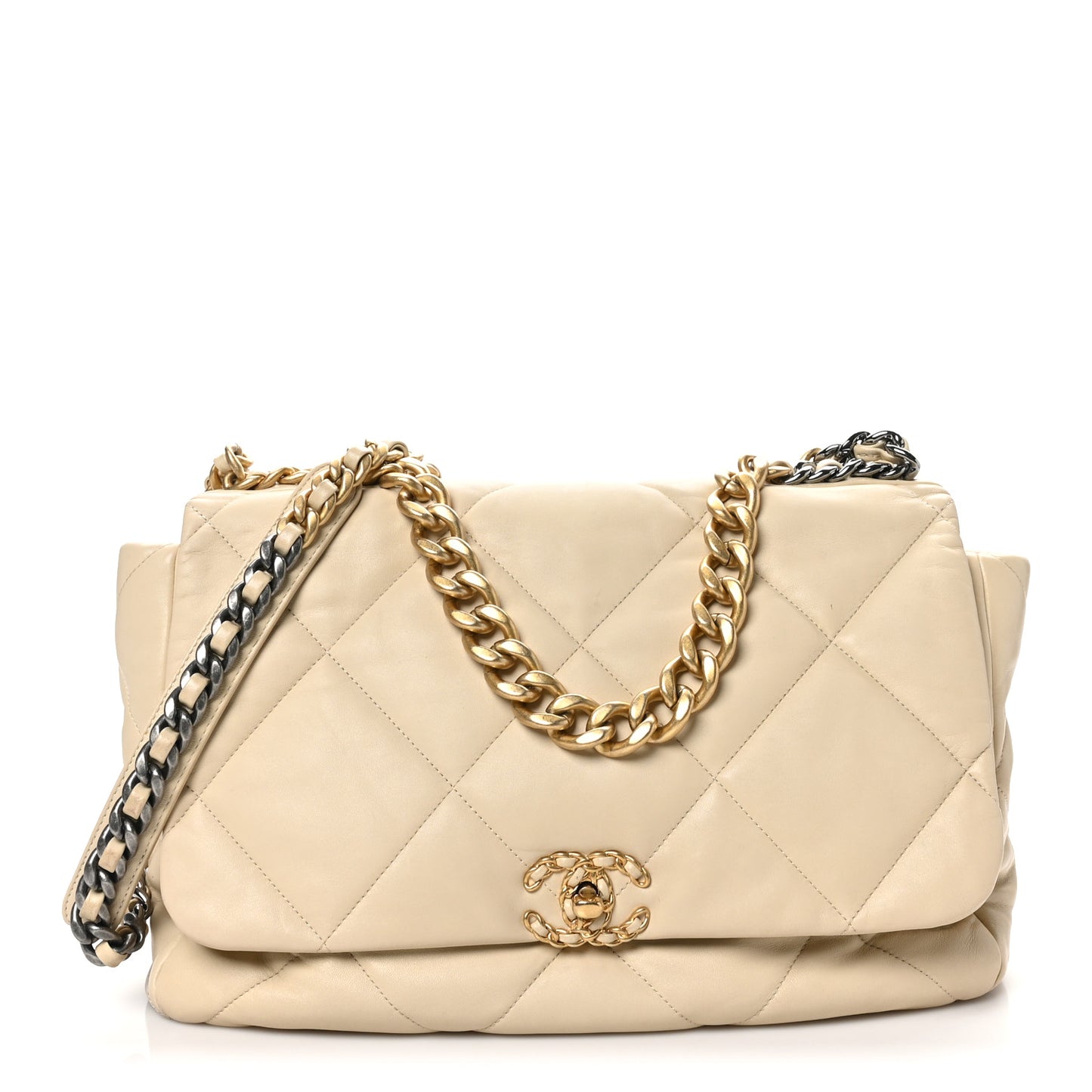Lambskin Quilted Maxi Chanel 19 Flap Beige