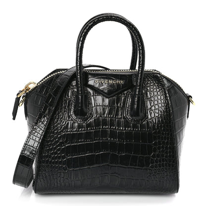 Givenchy Calfskin Crocodile Embossed Mini Antigona Black 1 of 9