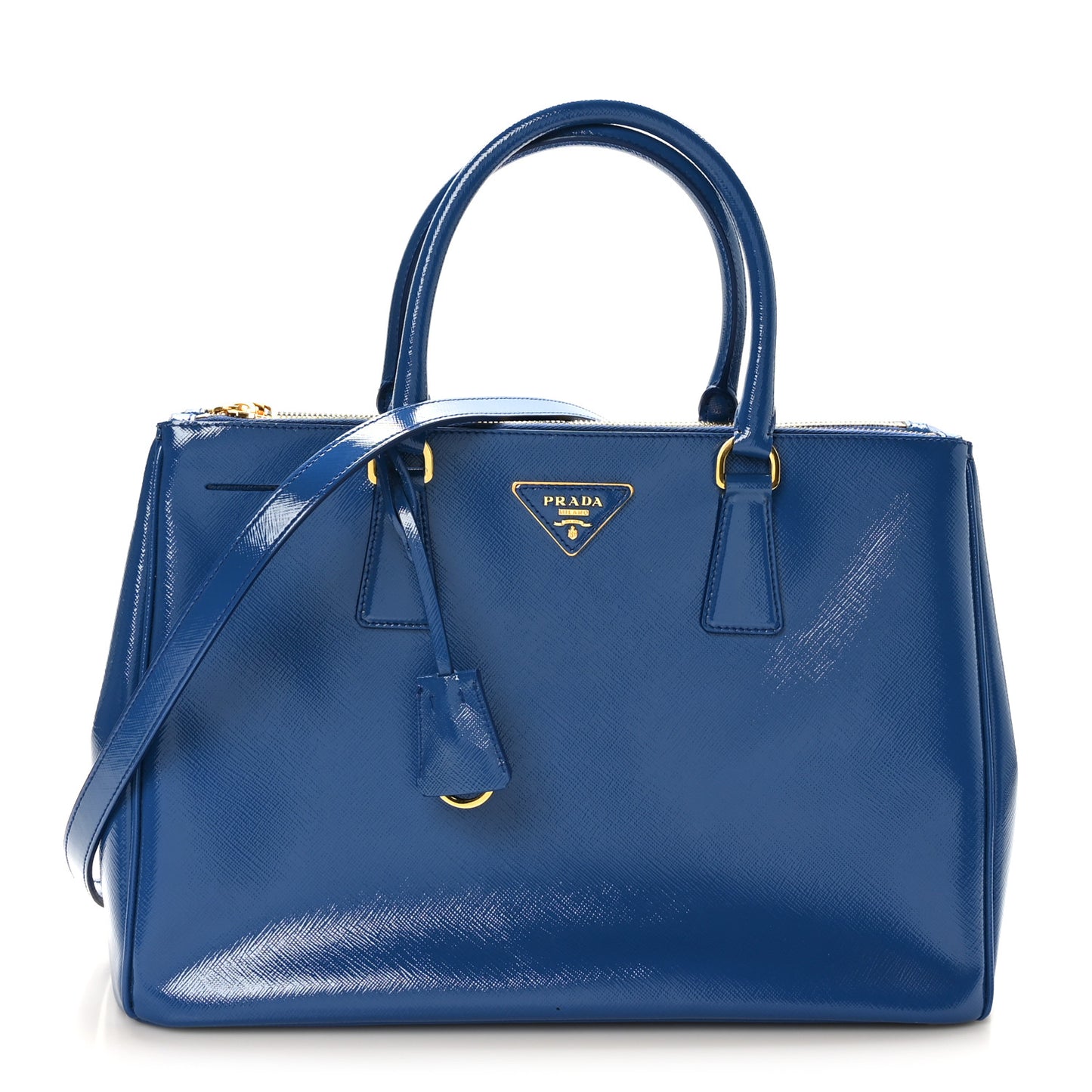 Saffiano Vernice Medium Galleria Double Zip Azzurro