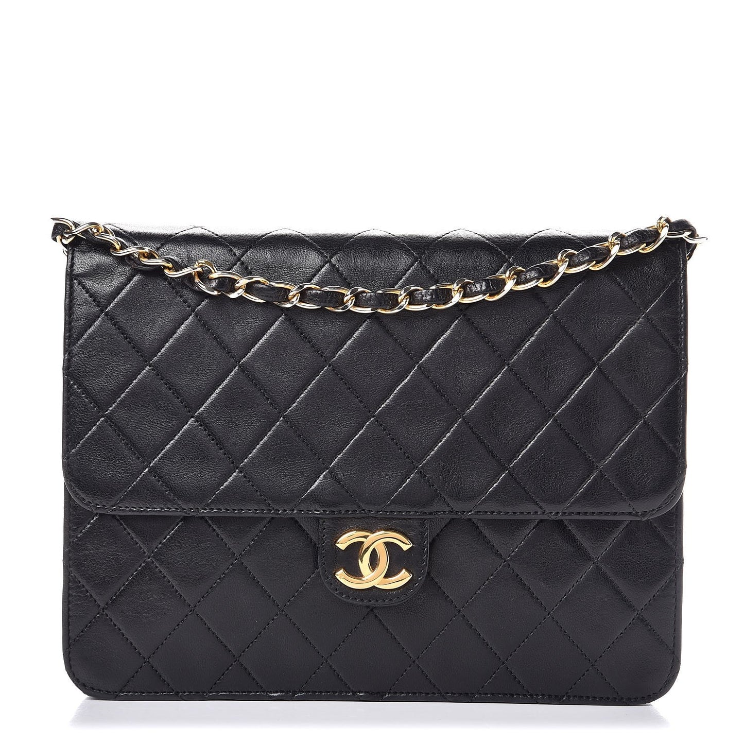 Lambskin Quilted Small Single Flap Black