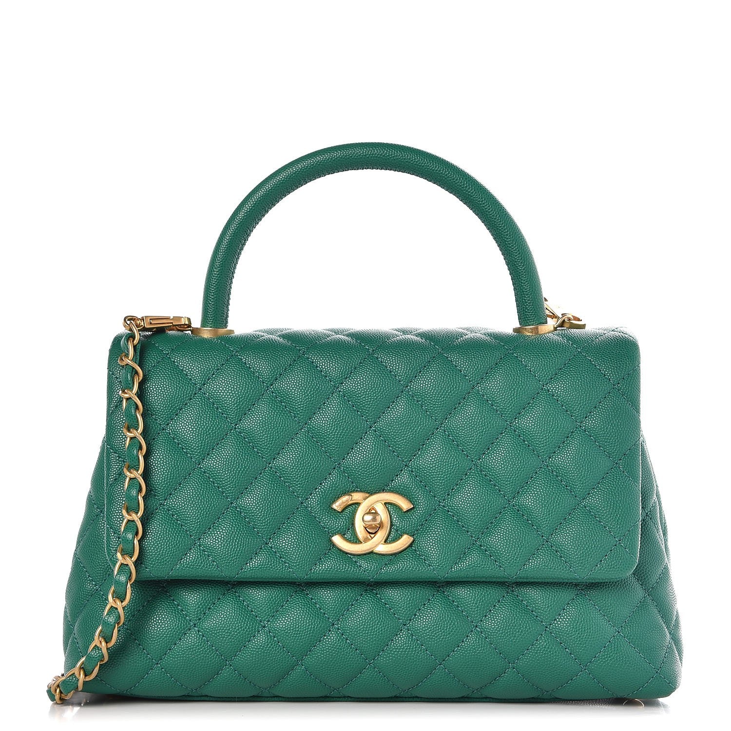 Chanel Caviar Quilted Small Coco Handle Flap Green 1 of 14