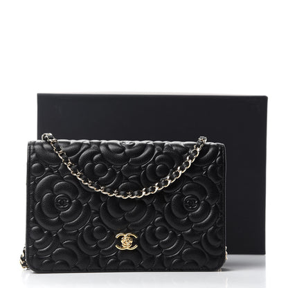 Chanel Caviar Camellia Embossed Wallet On Chain WOC Black 13 of 13