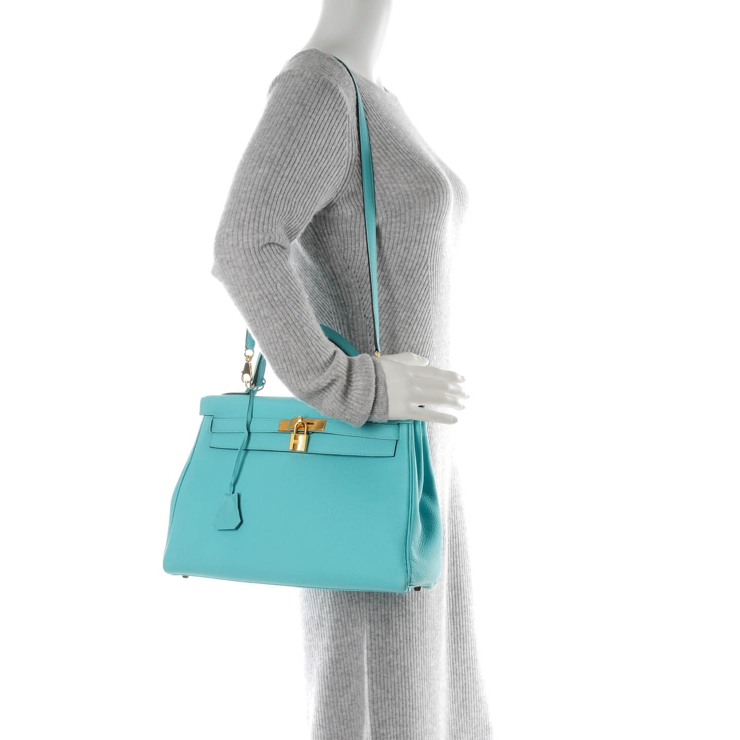 Hermes Togo Kelly Retourne 32 Bleu Atoll 3 of 26
