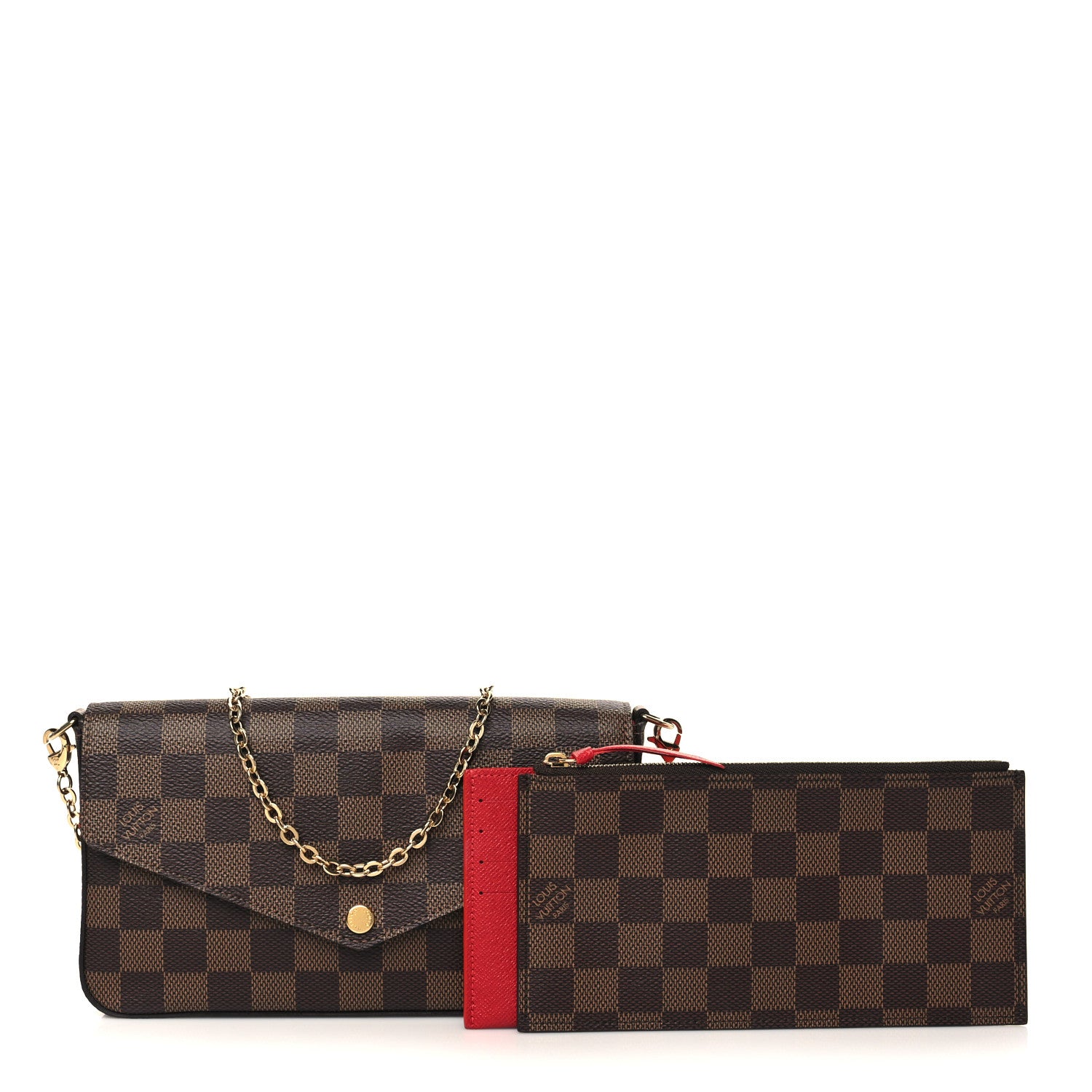 Louis Vuitton Damier Ebene Pochette Felicie Chain Wallet 1 of 6
