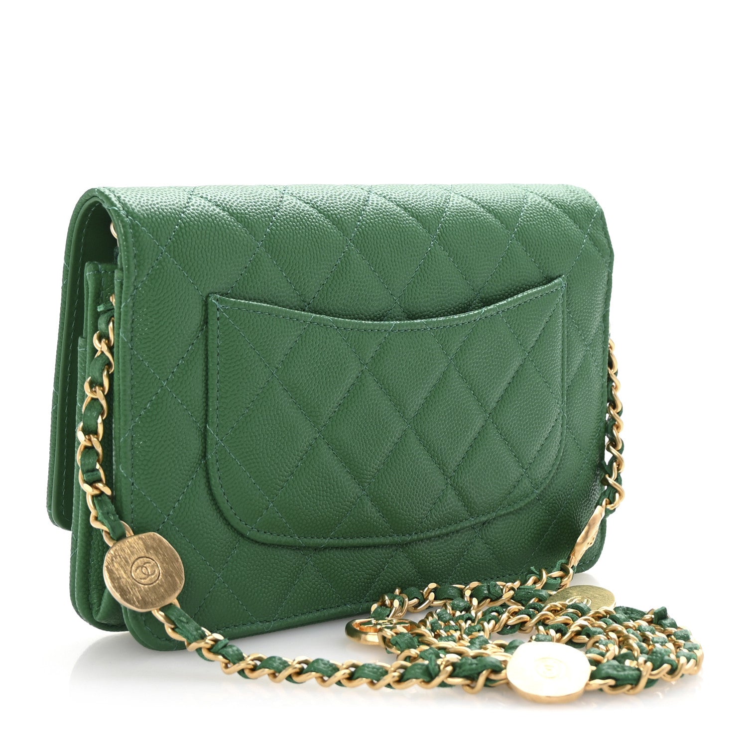 Chanel Caviar Quilted Coco Stamps Wallet On Chain WOC Green 3 of 12