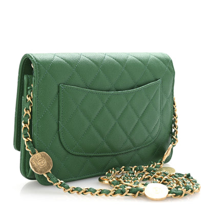 Chanel Caviar Quilted Coco Stamps Wallet On Chain WOC Green 3 of 12
