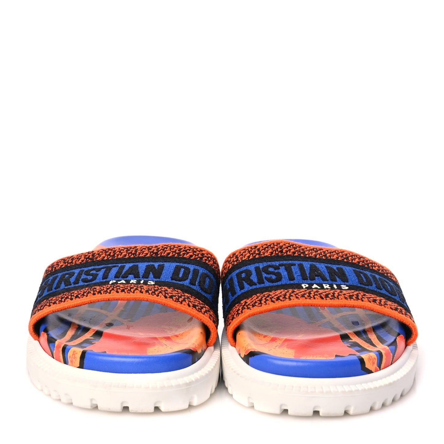 Canvas D-Flower Pop Embroidered Dway 10mm Slide Sandals 37.5 Blue Orange