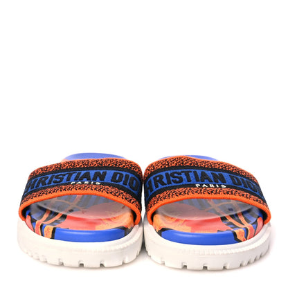 Christian Dior Canvas D-Flower Pop Embroidered Dway 10mm Slide Sandals 37.5 Blue Orange 3 of 7