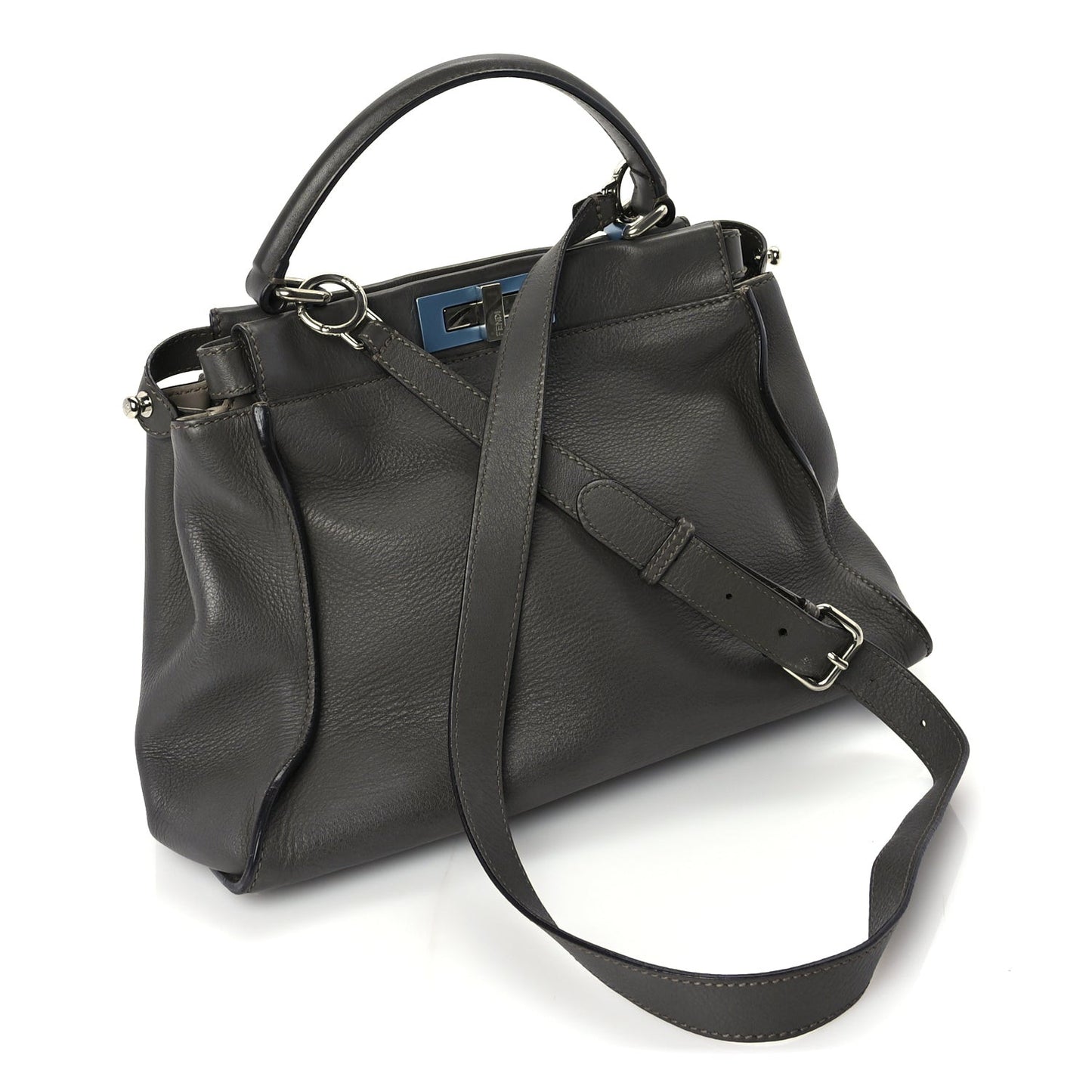 Vitello Seta Shiny Nappa Medium Peekaboo Iconic Satchel  Carbone Grigio Polvere