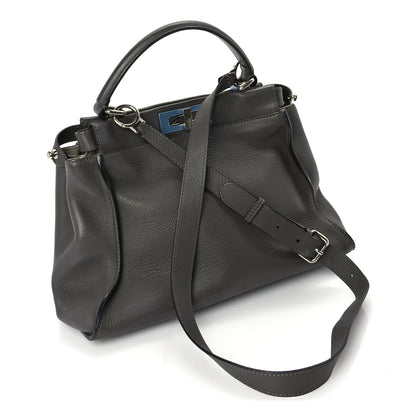 Fendi Vitello Seta Shiny Nappa Medium Peekaboo Iconic Satchel  Carbone Grigio Polvere 2 of 8