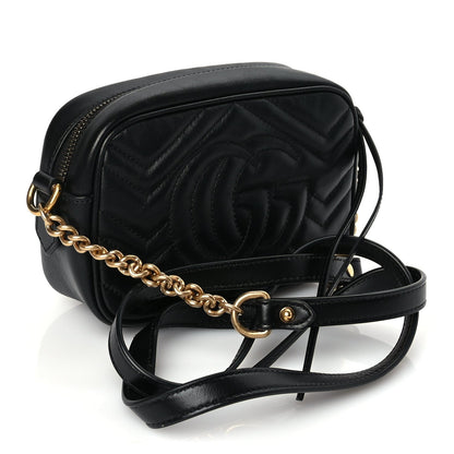 Gucci Calfskin Matelasse Mini GG Marmont Chain Shoulder Bag Black 2 of 8