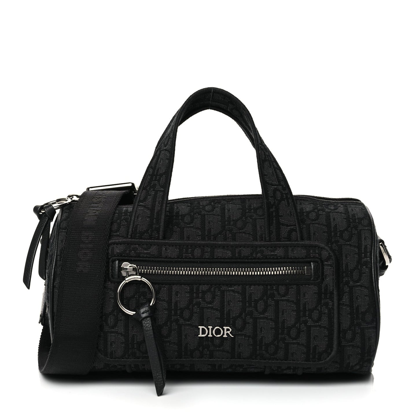 Oblique Jacquard Zipped Messenger Bag Black