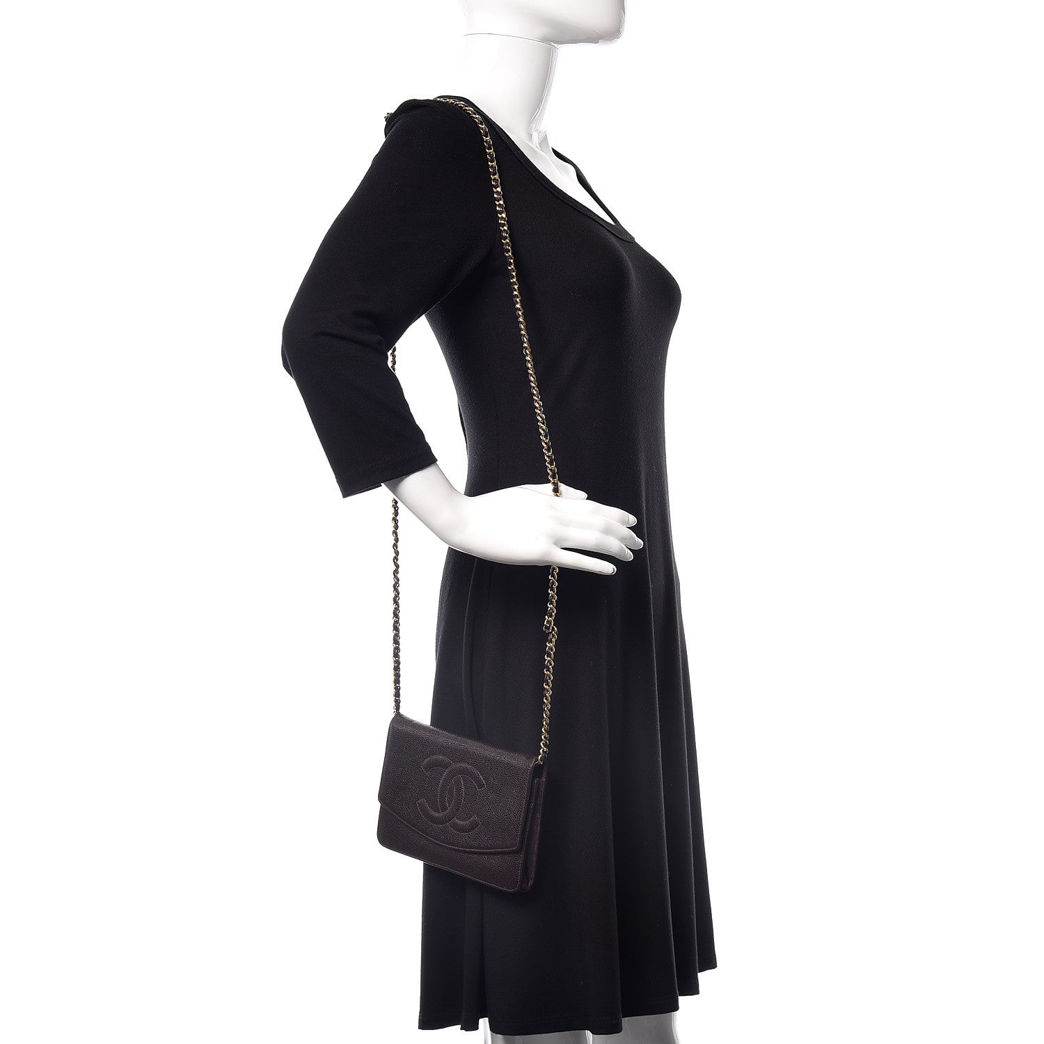 Chanel Caviar Timeless CC Wallet On Chain WOC Dark Brown 2 of 10