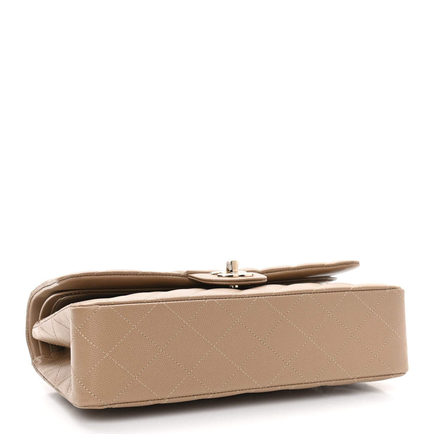 Caviar Quilted Medium Double Flap Beige