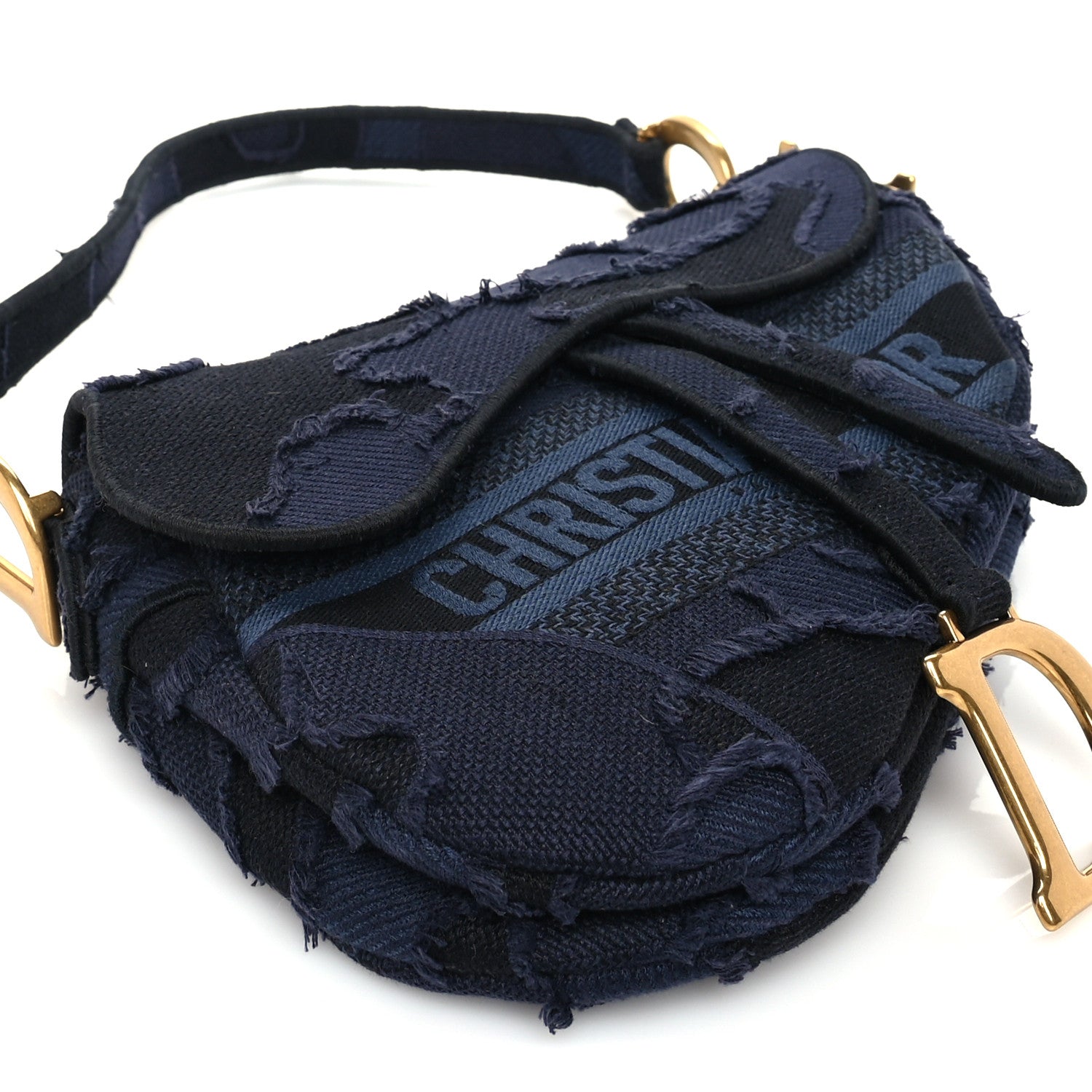 Christian Dior Canvas Embroidered Camouflage Saddle Bag Blue 7 of 8