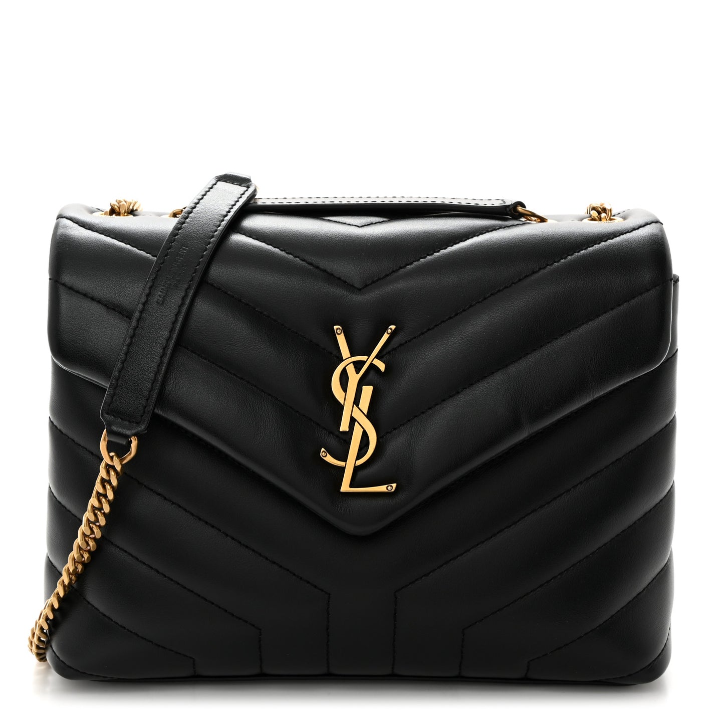 Calfskin Y Quilted Monogram Small Loulou Chain Satchel Black