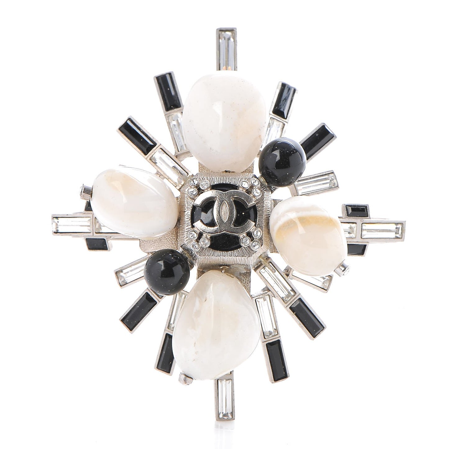 Crystal Baguette White Agate CC Knuckle Ring White Black