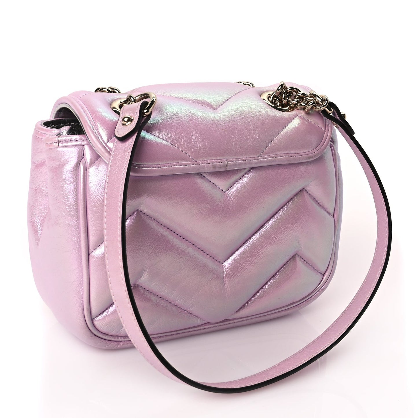 Iridescent Nappa Chevron Matelasse Mini GG Marmont Shoulder Bag Iridescent Escape Pink