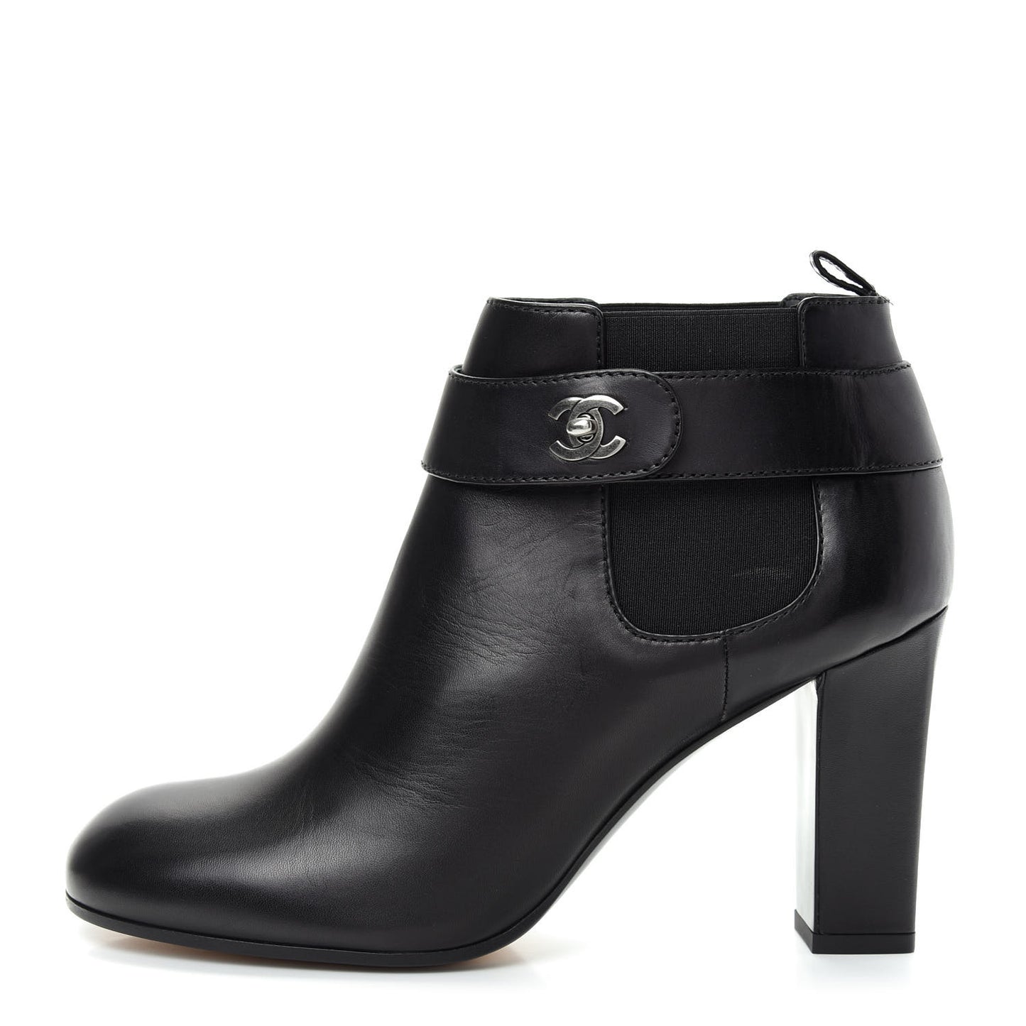 Calfskin CC Turnlock Ankle Boots 39 Black