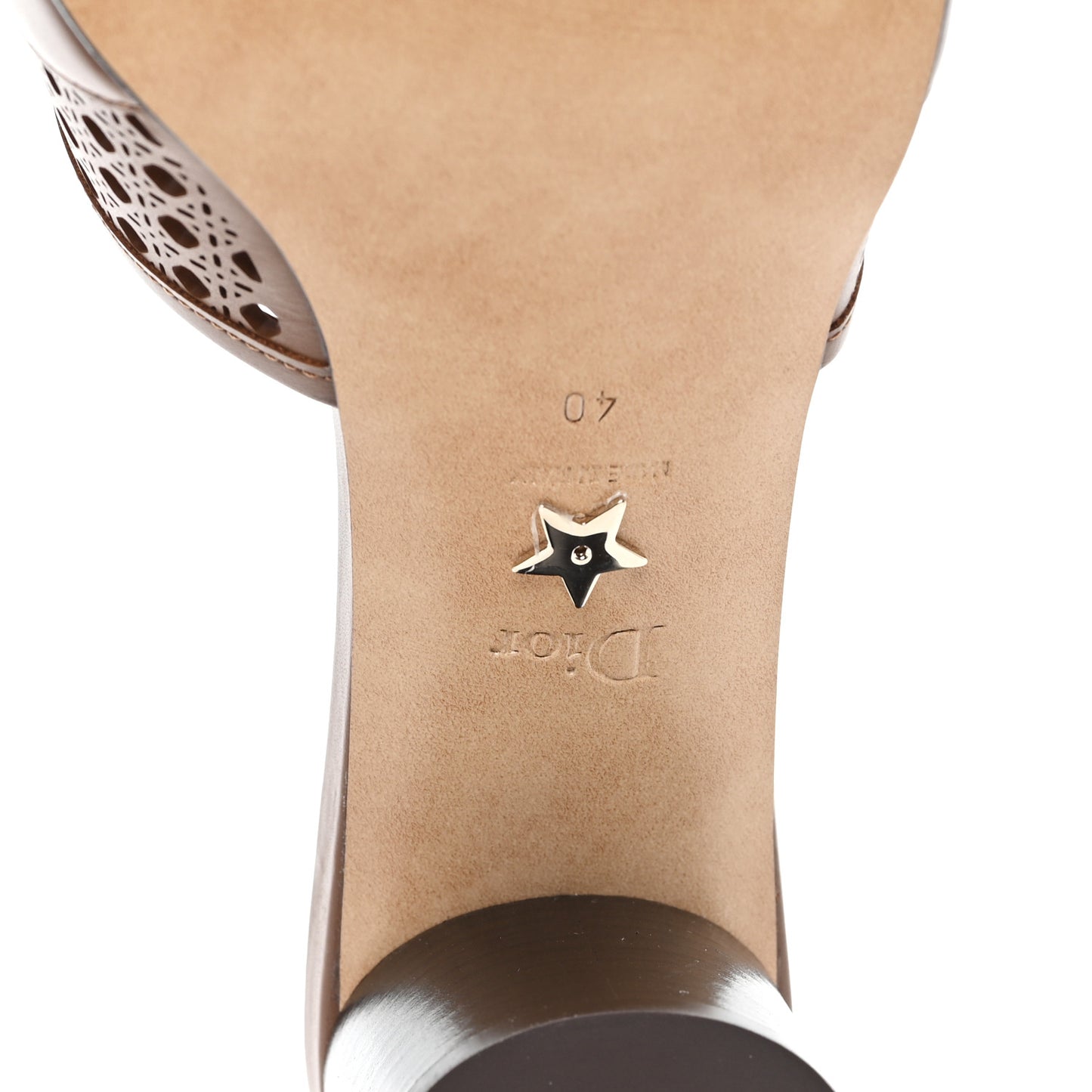 Calfskin Lambskin Micro Cannage D-Lane Pump Slide Sandals 40 Camel