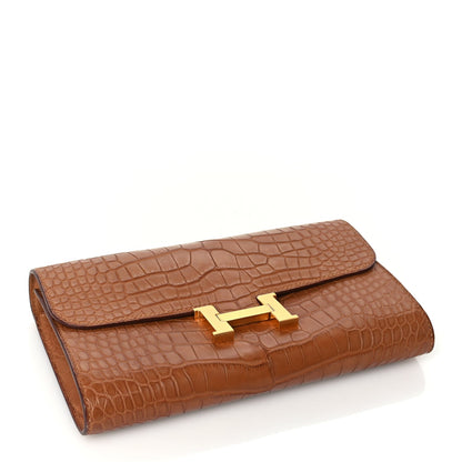 Hermes Matte Alligator Constance Long Wallet To Go Gold 3 of 8