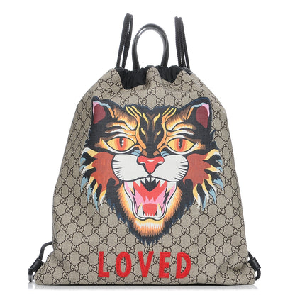 Gucci GG Supreme Monogram Angry Cat Drawstring Backpack 1 of 7