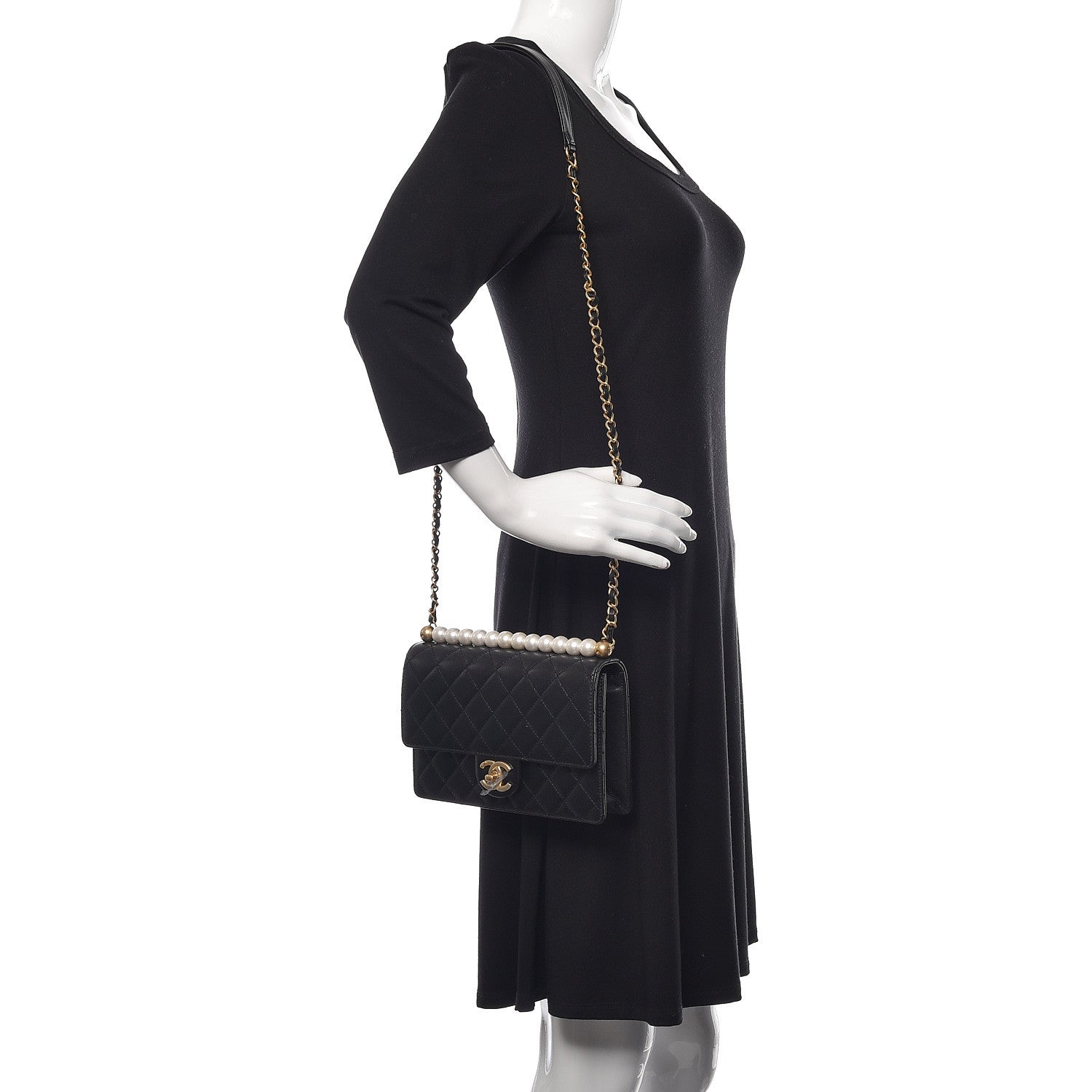 Chanel Lambskin Quilted Small Chic Pearls Flap Black 2 of 11