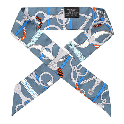 Hermes Silk Panoplie Equestre Twilly Gris Ciel Orange 1 of 5