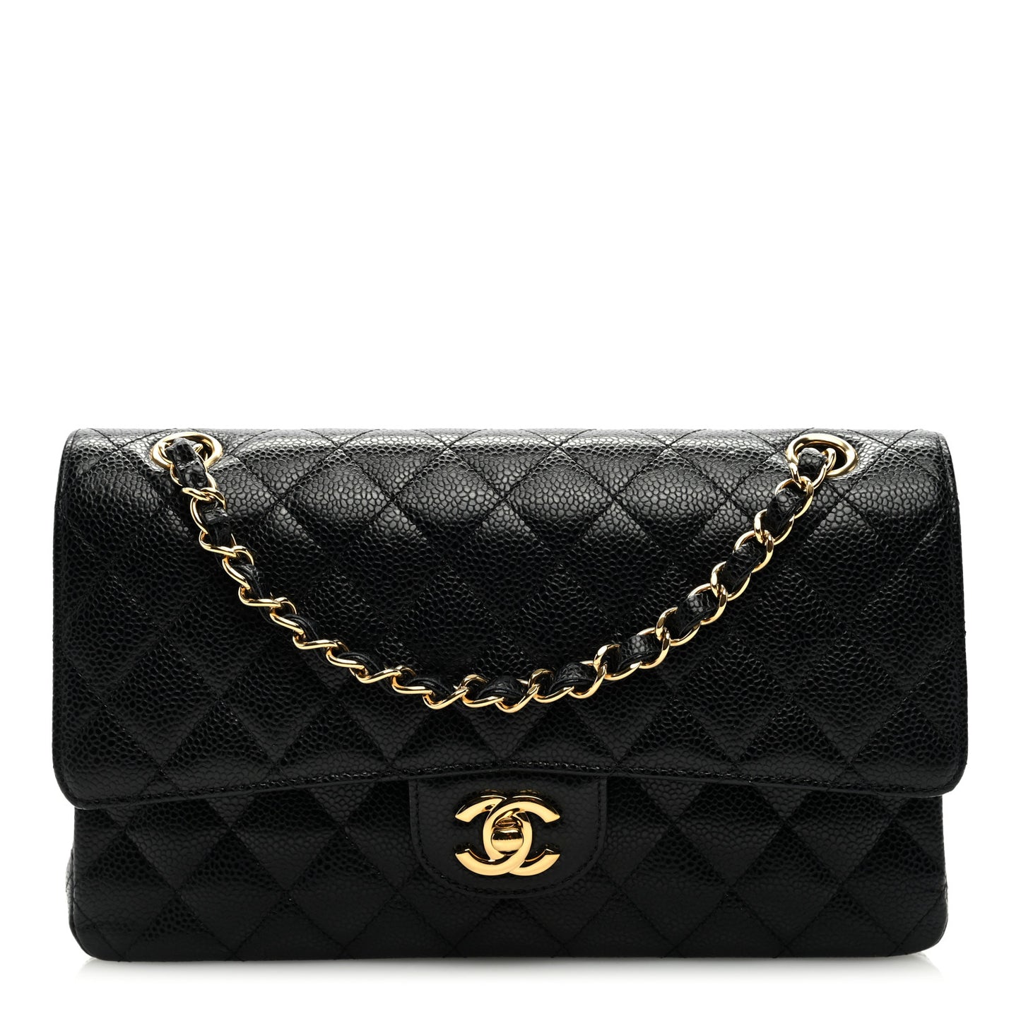 Caviar Quilted Medium Double Flap Black
