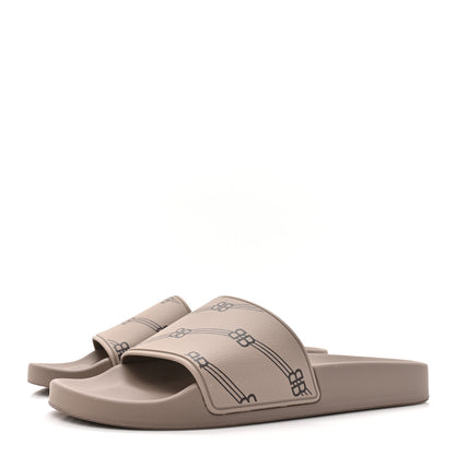 Balenciaga Rubber Allover Logo Pool Slide Sandals 38 Dark Mink 3 of 10