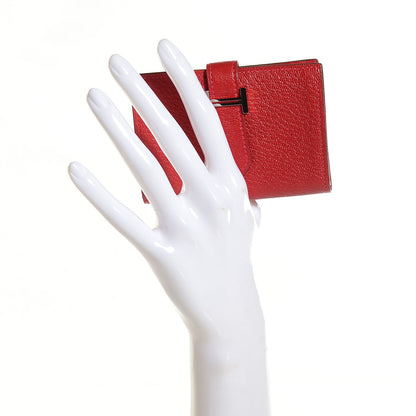 Hermes Chevre Mysore Mini Bearn Wallet Rouge Casaque 2 of 10