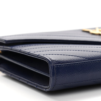 Saint Laurent Grain De Poudre Matelasse Chevron Monogram Chain Wallet Navy 9 of 11