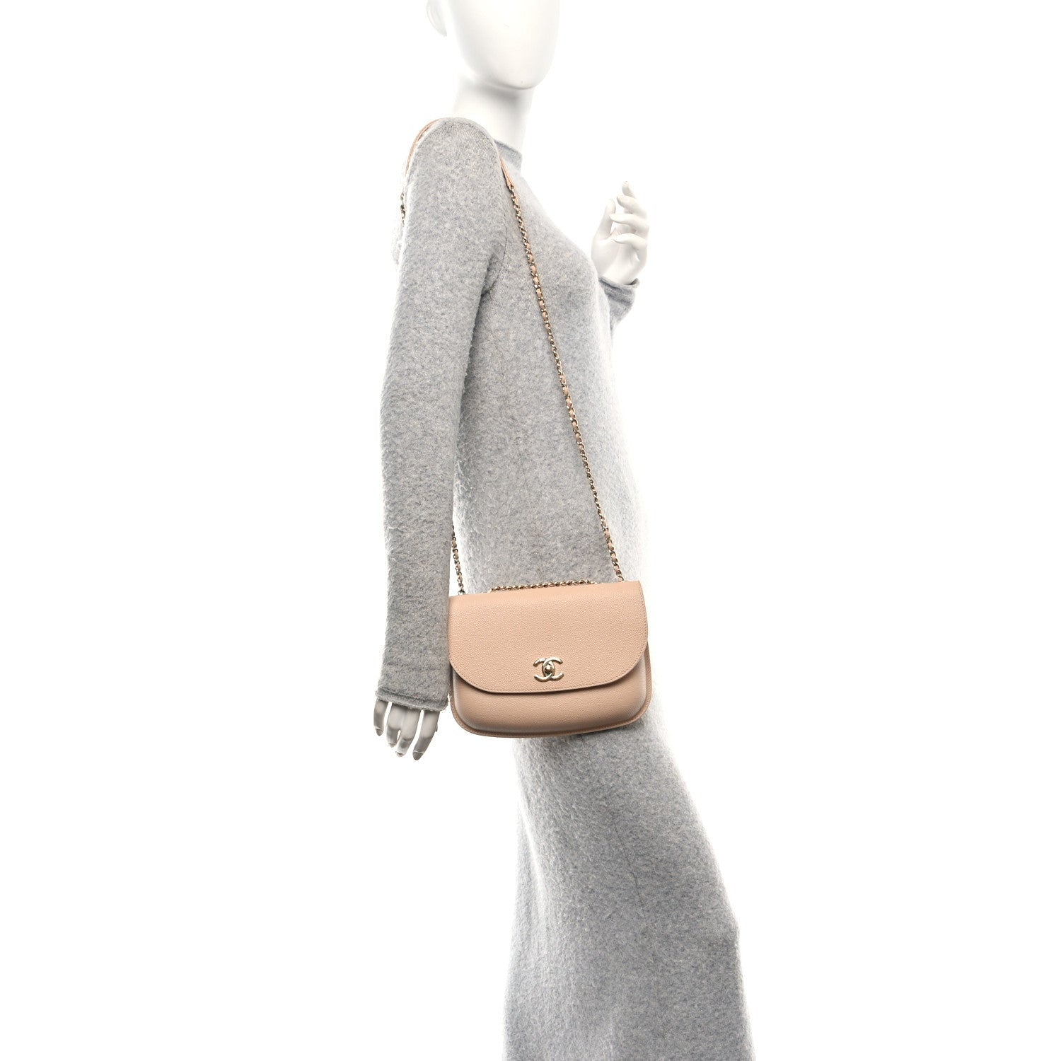 Chanel Caviar Mini Chain Flap Bag Beige 2 of 7