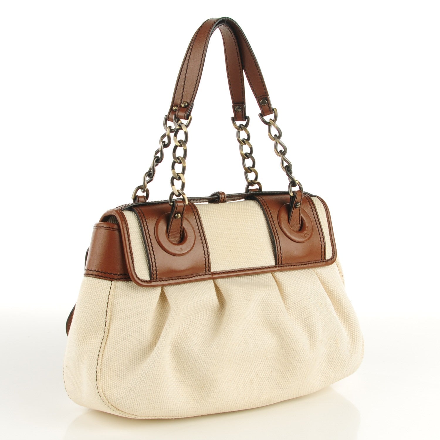 Fendi Toile Calfskin B Bag Beige Tan 3 of 9