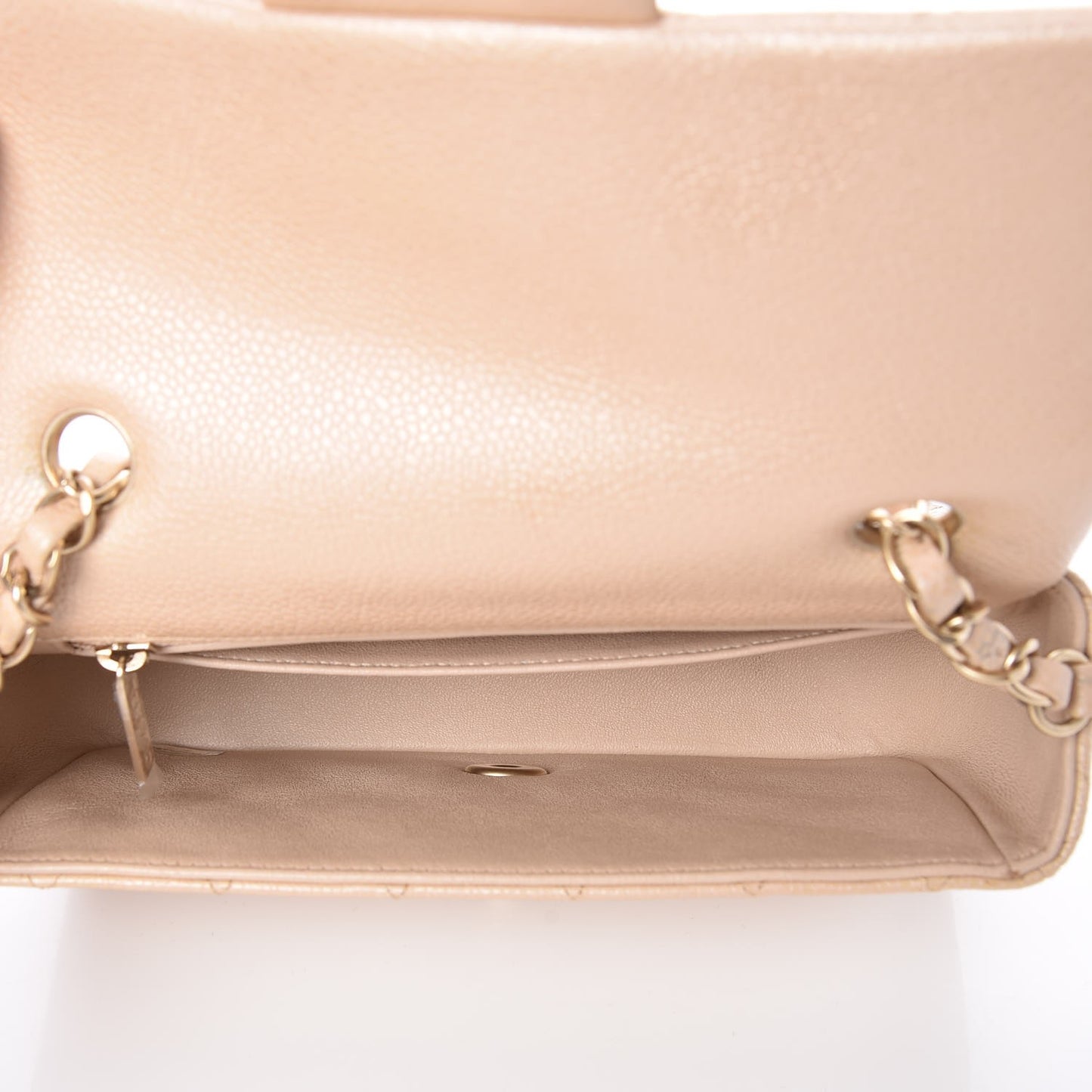 Pearly Caviar Quilted Mini Rectangular Flap Beige