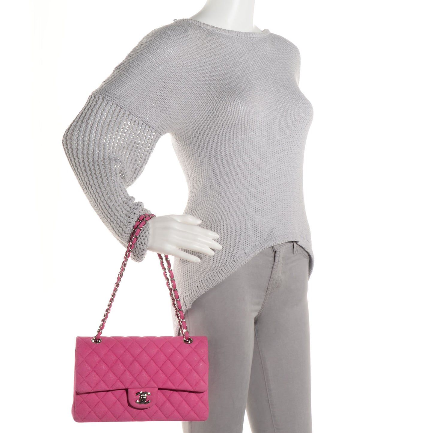 Iridescent Caviar Quilted Medium Double Flap Pink